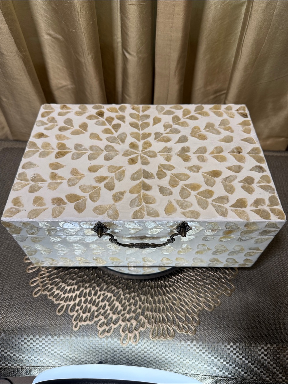Handcrafted Capiz Shell Keepsake Box 12” White & Natural Decorative Storage Made - Picture 7 of 11